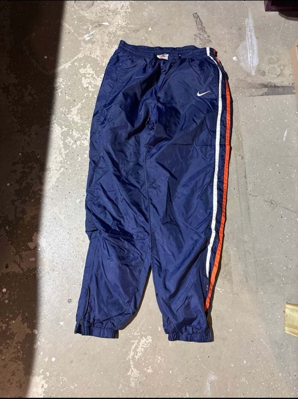 Nike Vintage Navy Blue Windbreaker Track Pants Orange White Stripe Size M